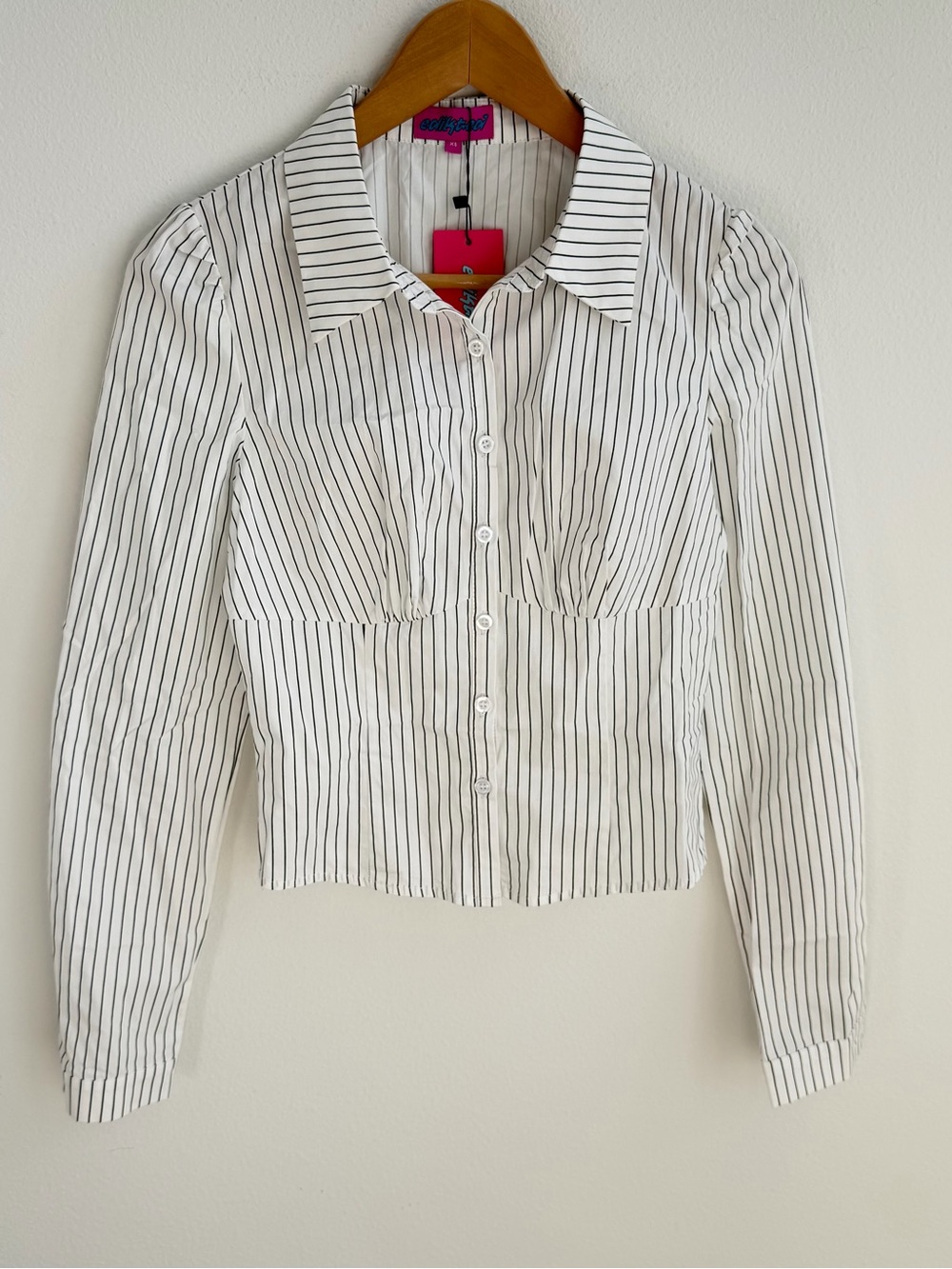 Edikted Striped Button Front Corset Shirt Top Black White XS NWT